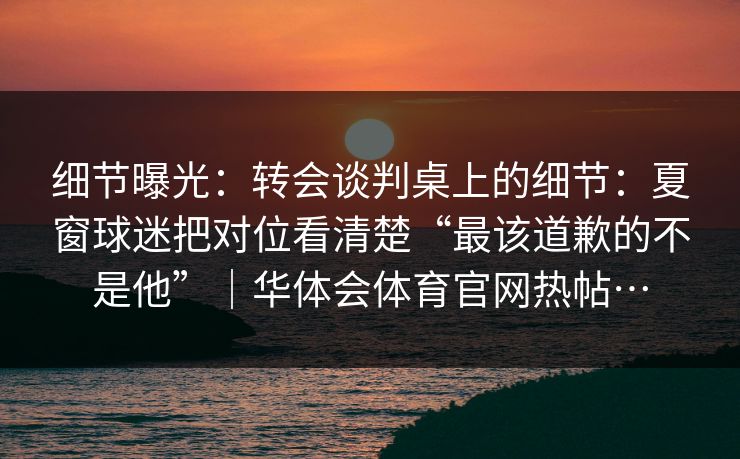 细节曝光：转会谈判桌上的细节：夏窗球迷把对位看清楚“最该道歉的不是他”｜华体会体育官网热帖…