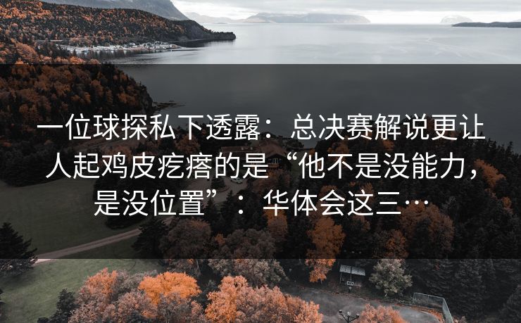 一位球探私下透露：总决赛解说更让人起鸡皮疙瘩的是“他不是没能力，是没位置”：华体会这三…
