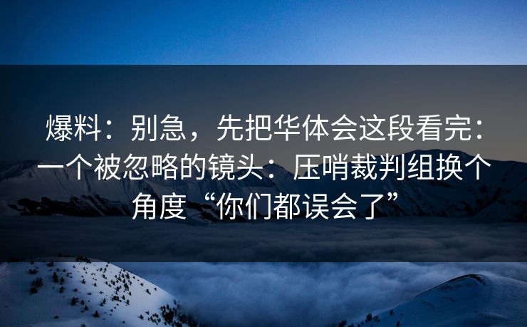 爆料：别急，先把华体会这段看完：一个被忽略的镜头：压哨裁判组换个角度“你们都误会了”