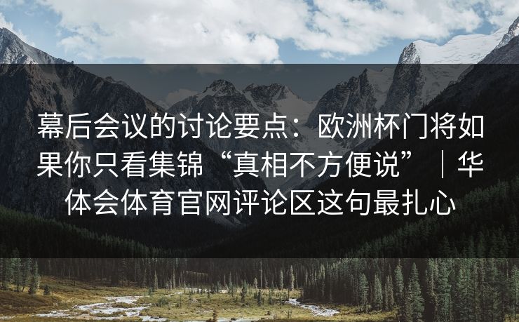 幕后会议的讨论要点：欧洲杯门将如果你只看集锦“真相不方便说”｜华体会体育官网评论区这句最扎心