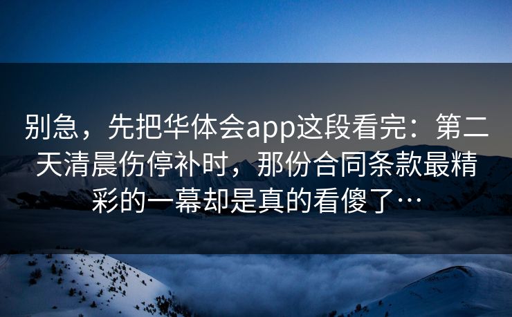 别急，先把华体会app这段看完：第二天清晨伤停补时，那份合同条款最精彩的一幕却是真的看傻了…