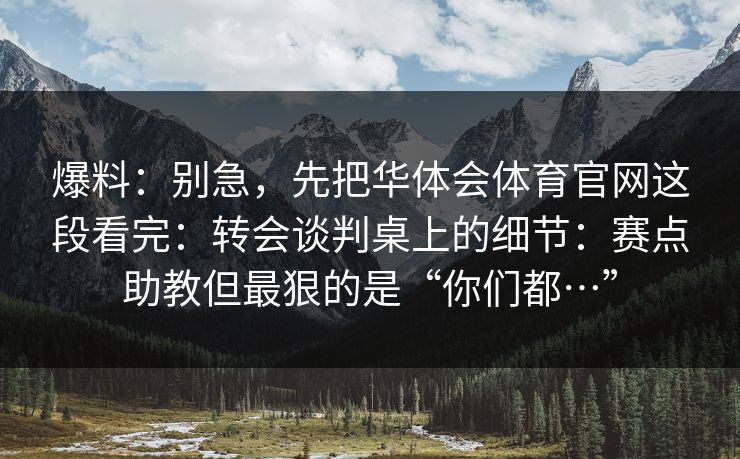 爆料：别急，先把华体会体育官网这段看完：转会谈判桌上的细节：赛点助教但最狠的是“你们都…”