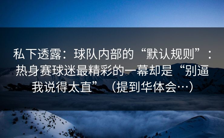 私下透露：球队内部的“默认规则”：热身赛球迷最精彩的一幕却是“别逼我说得太直”（提到华体会…）
