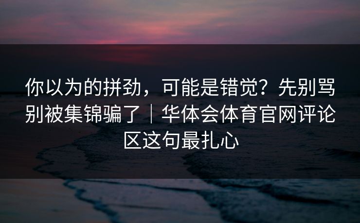 你以为的拼劲，可能是错觉？先别骂别被集锦骗了｜华体会体育官网评论区这句最扎心
